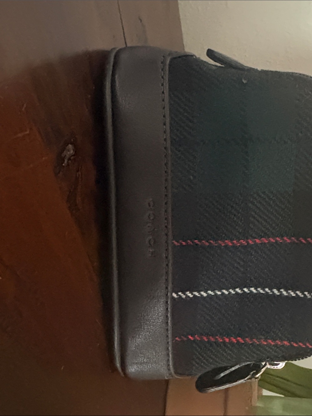 Coach green wool plaid Leather-Trim Cosmetic Bag - Picture 4 of 5
